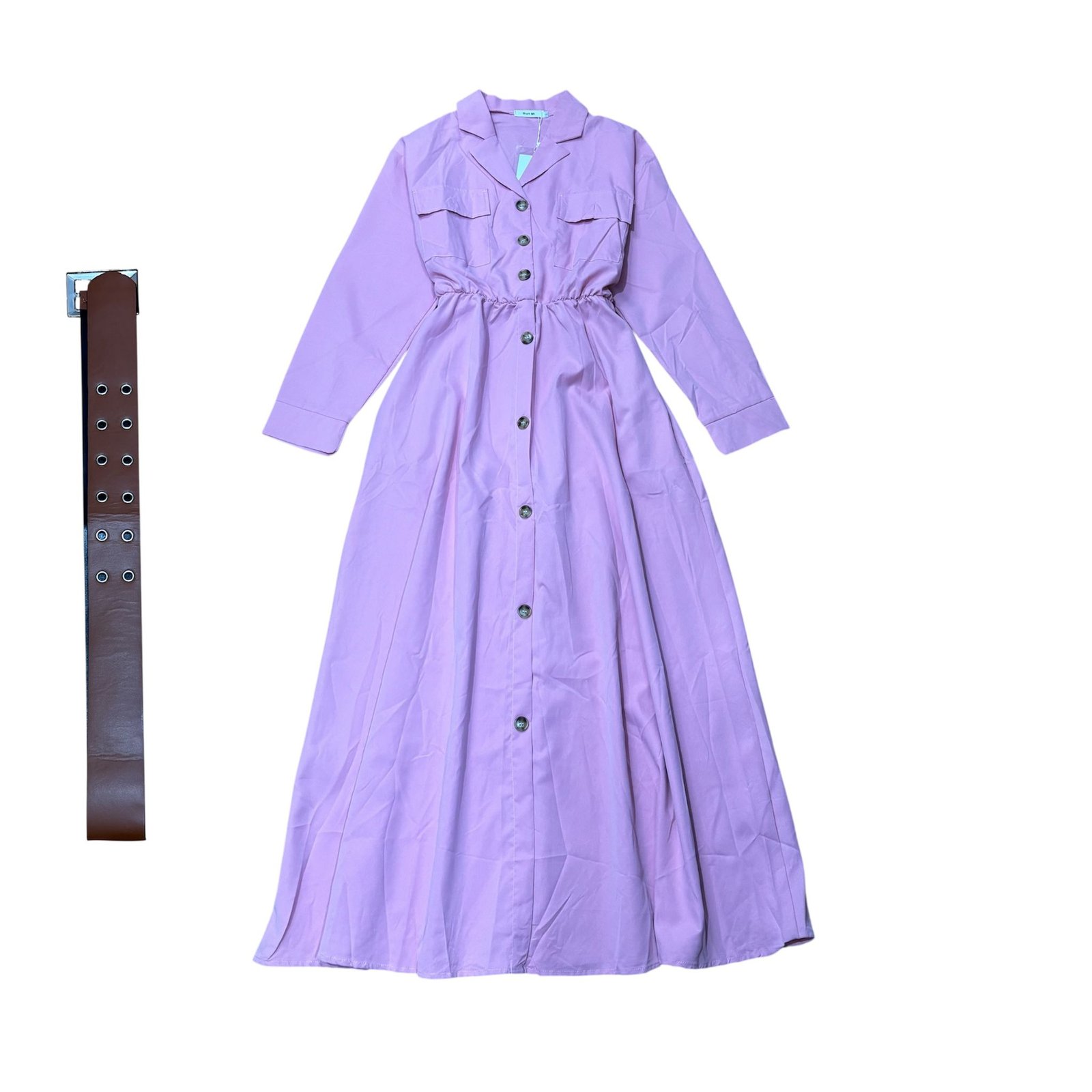 Plain Color Elegant Longsleeve Women's Dress With Belt ( AM)