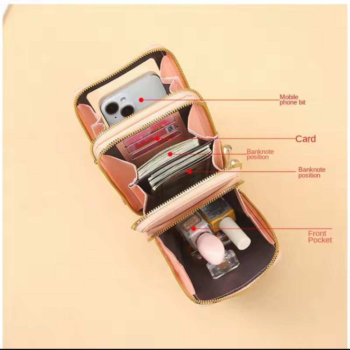 Double Zipper Long Wallet Phone Bag For Women ( QF)