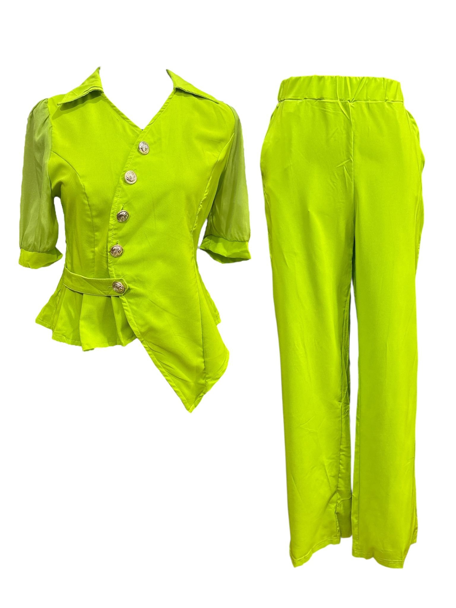 2pcs Set Blazer Top With Oblique Button and Straight Wideleg Pants Set (AM)