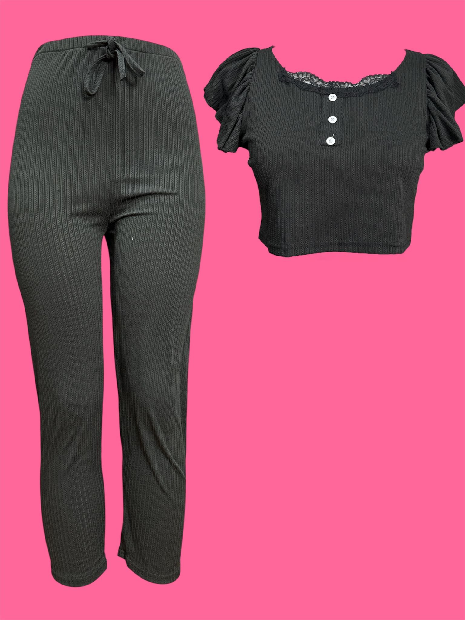 Lightweight and Comfortable Crop Pajama Pant Set ( A M )