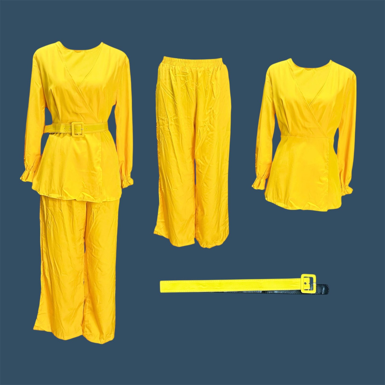 Solid Color Women Formal Long sleeve 2 pcs. Set with Belt ( AM )