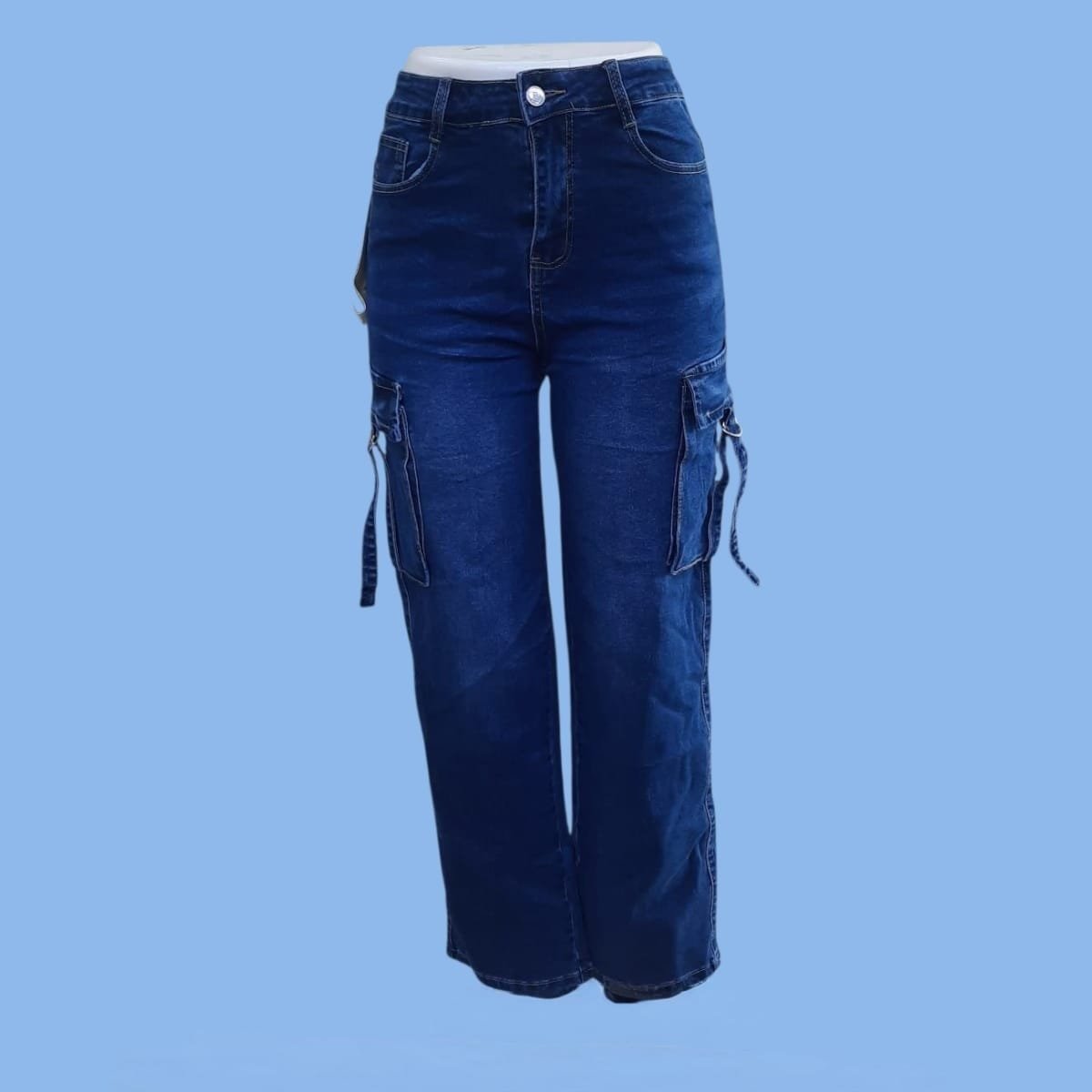 Wideleg Denim Pants With Side Pockets ( J )