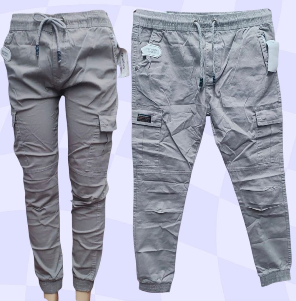 Gray Color Men's Simple Front Drawstring Pocket Cargo Pants for Men (  NC )