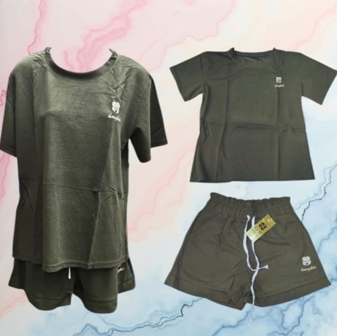 Women's 2 pcs. Set Round Neck Shirt and Short Teddy Design ( AD)