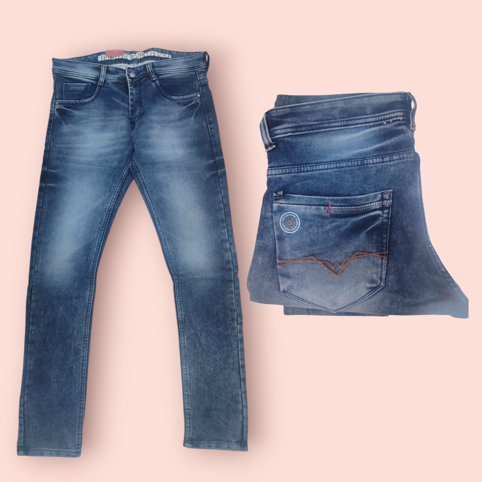 Men Solid Color Skinny Pocket Casual Versatile Denim Pants T0321 ( NC )