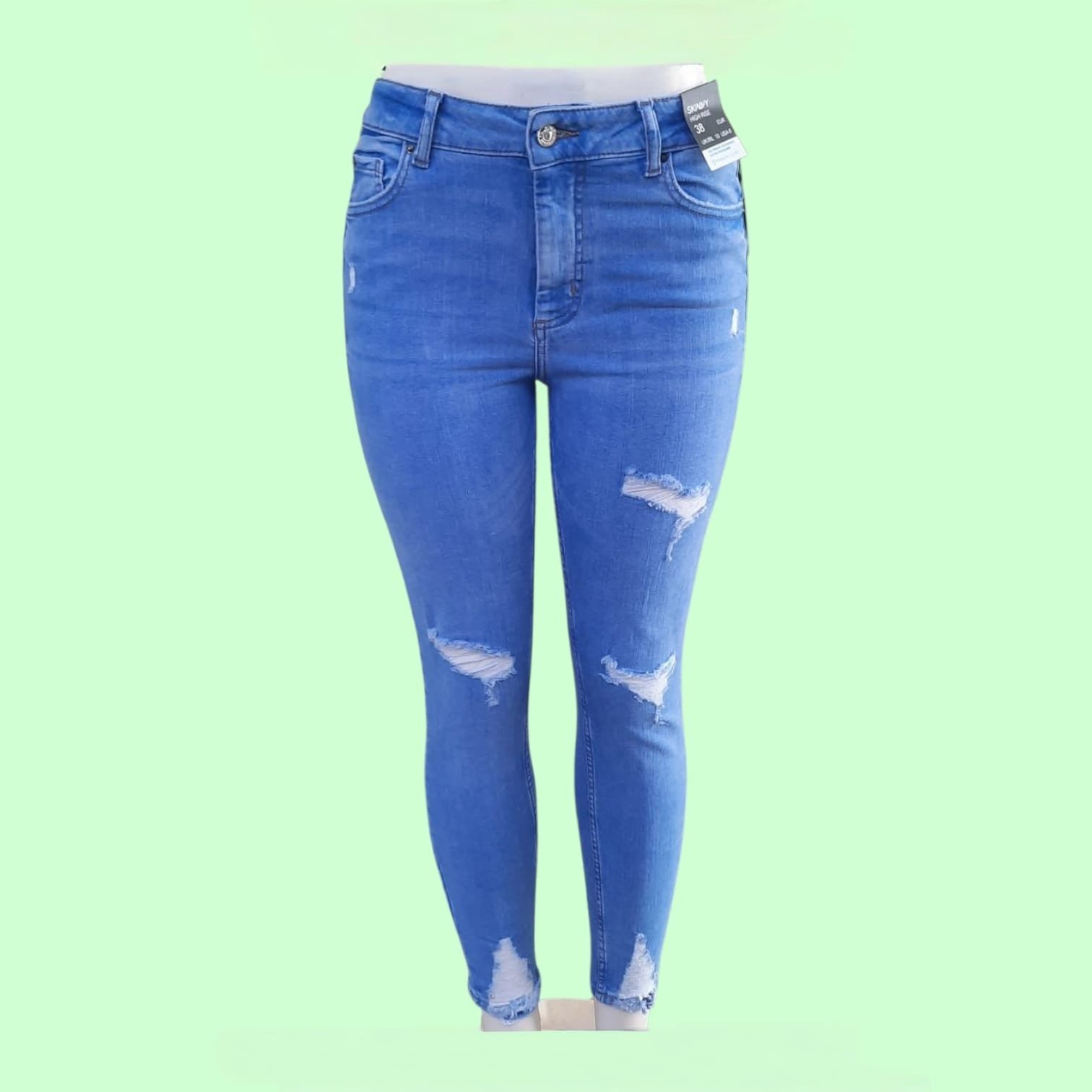 Light Blue High Waist Ripped Skinny Jeans ( J )